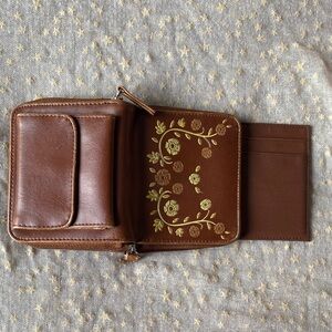 Vintage 2000s Multi-Compartment Brown Wallet with Floral Design